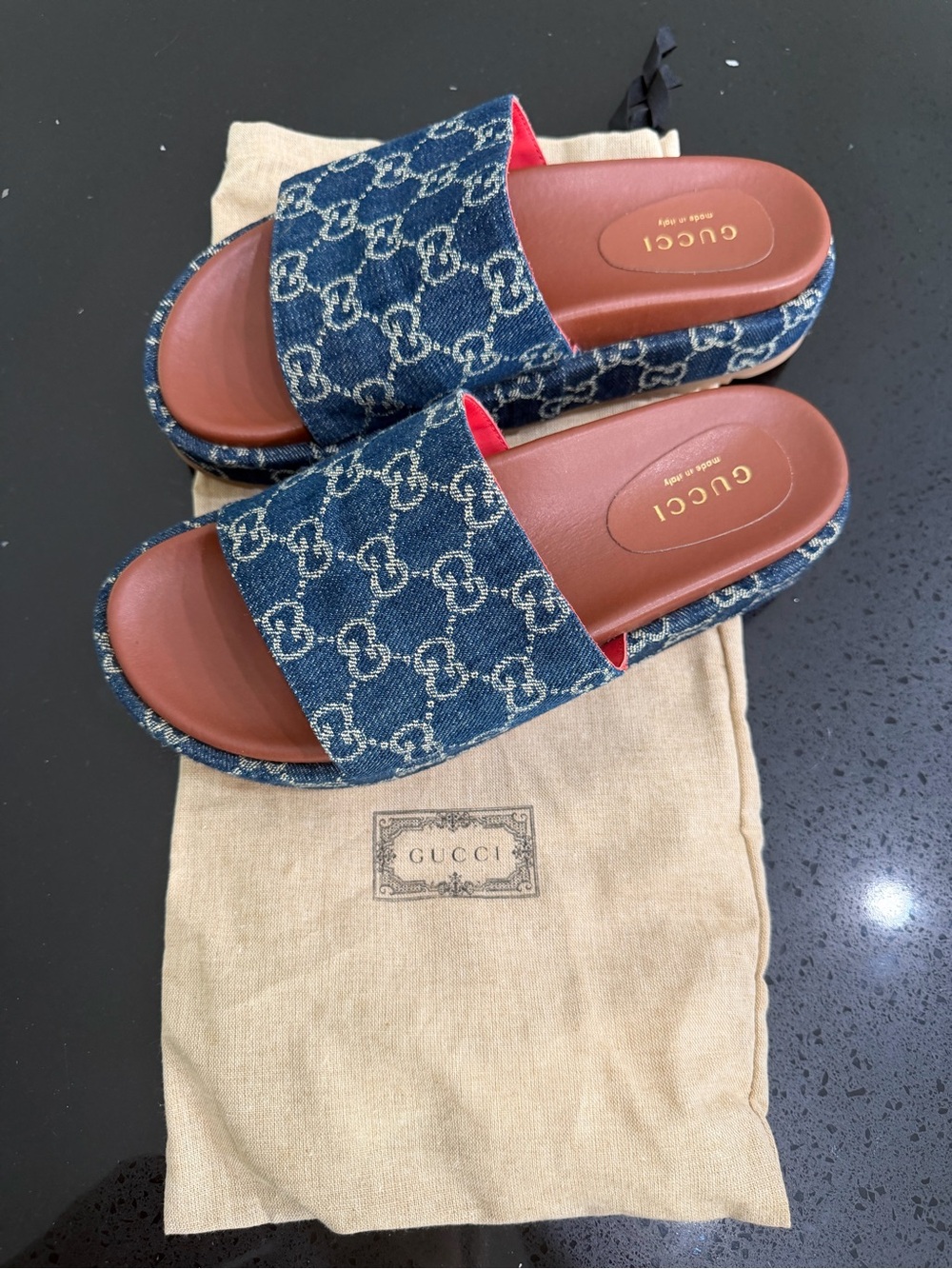 GG Denim Slides